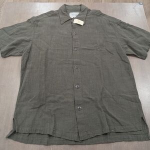 $750 Mens GREG LAUREN Linen SS Button Up Shirt Army Green 3 - Large